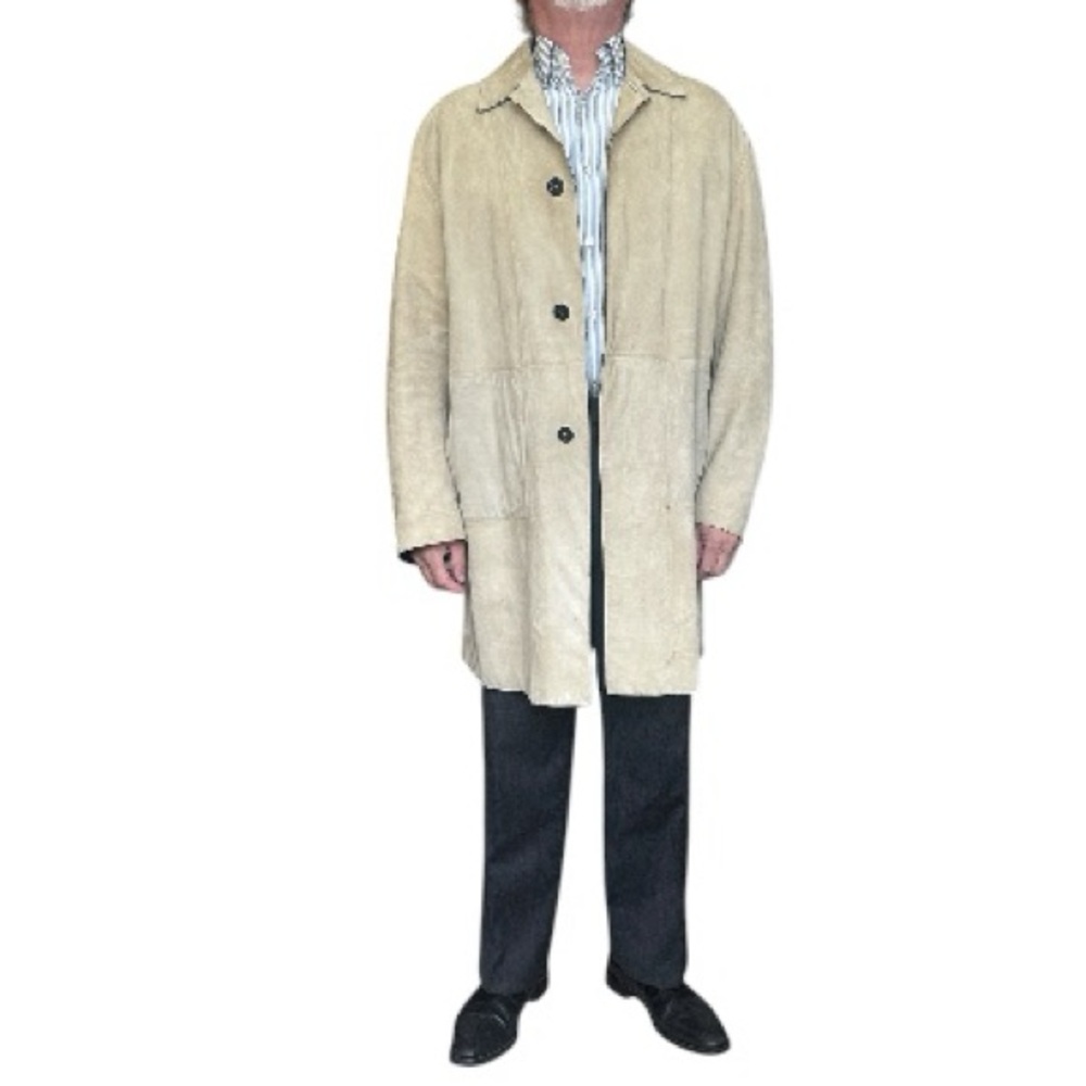 Donna Karan Men's Cream Suede Leather Coat Size M